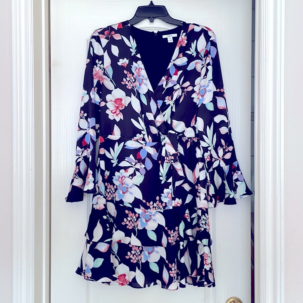 Bar III Black Floral Ruffle Dress